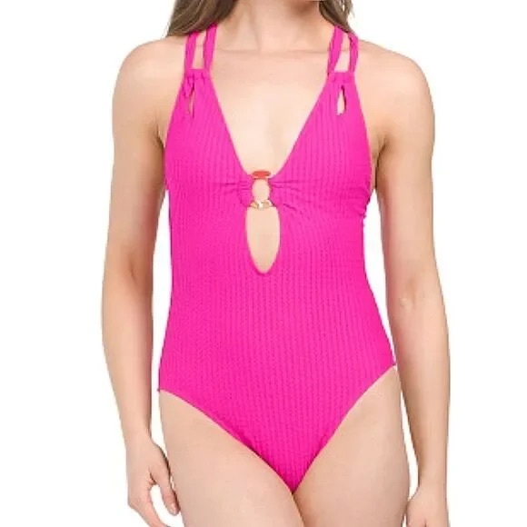 BECCA Other - BECCA Line in sand Pink Cut Out Textured One Piece Swimsuit Size Large NWT